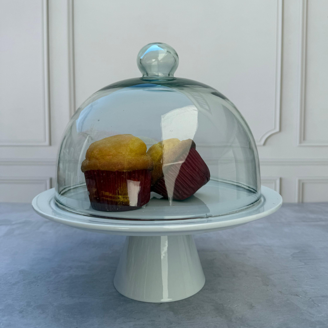 Pastelero con base y campana de vidrio