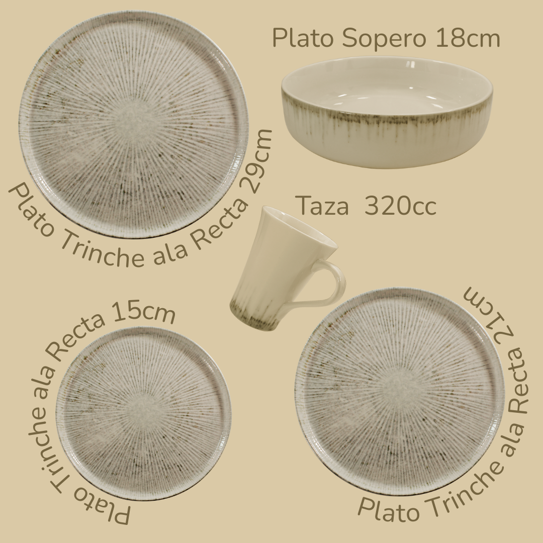 Vajilla con Borde Sahara (set para 4 o 6 personas)