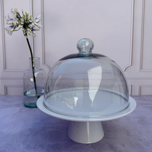 Pastelero con base y campana de vidrio