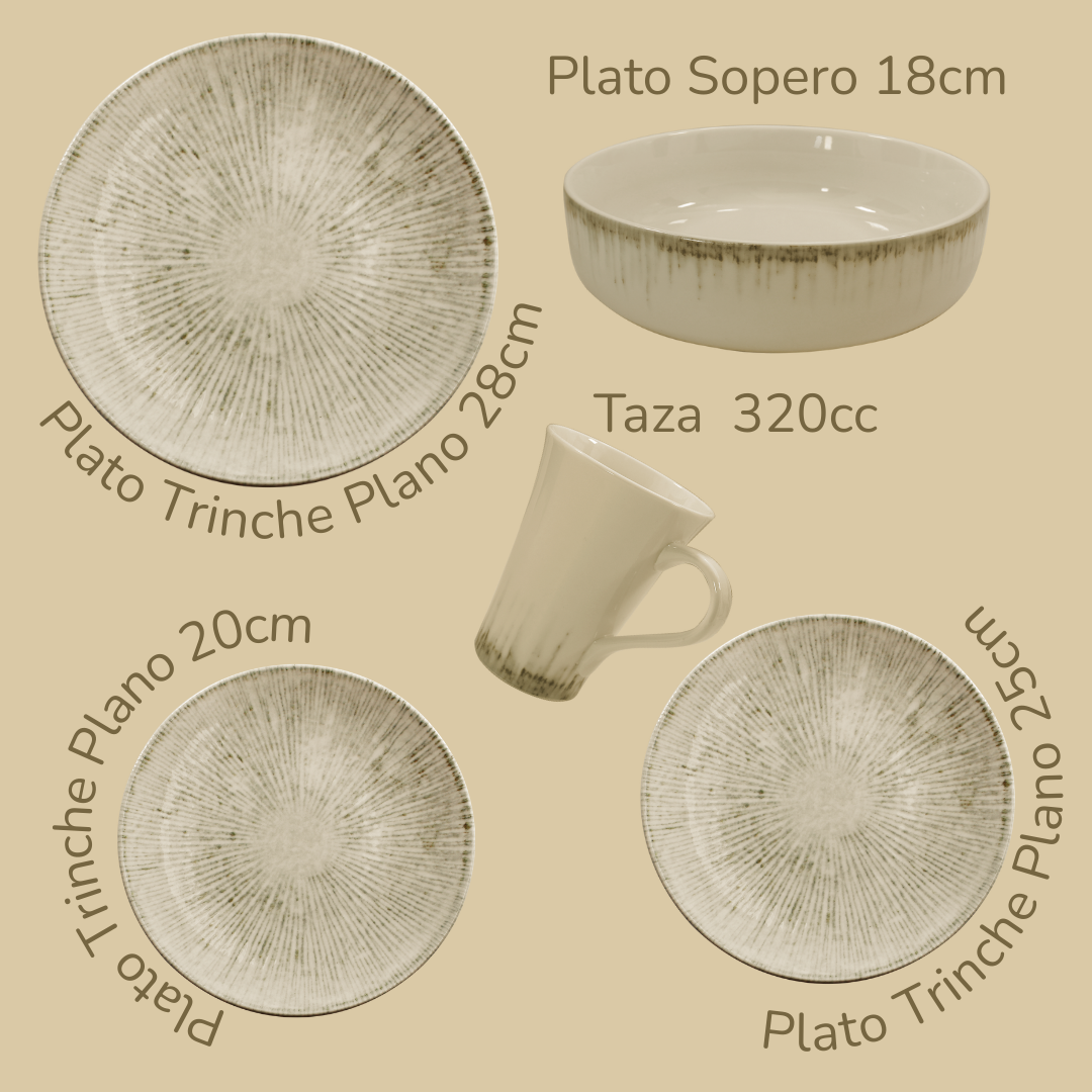 Vajilla Plana Sahara  (set para 4 o 6 personas)
