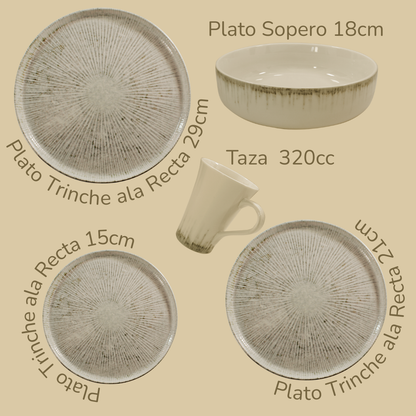 Vajilla con Borde Sahara  (set para 4 o 6 personas)
